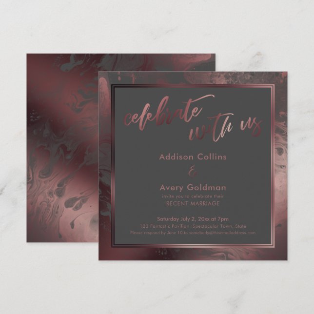 Ro Guld & Mörk Grått Marble Celebrate med oss Inbjudningar (Fram/baksida)