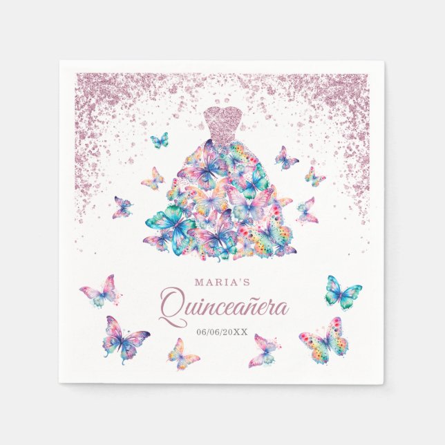 Ro Guld Moukling Butterflies Gown Quinceanera Pappersservett (Framsidan)