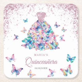Ro Guld Moukling Butterflies Gown Quinceanera Underlägg Papper Kvadrat