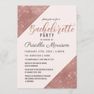 Ro Guld mousserande Glitter Sequin Bachelorette Inbjudningar