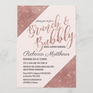 Ro Guld mousserande Glitter Sequin Brunch Bubble Inbjudningar