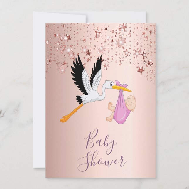 Ro guld mousserande stjärnor stormar flickdusch inbjudningar (Framsida)