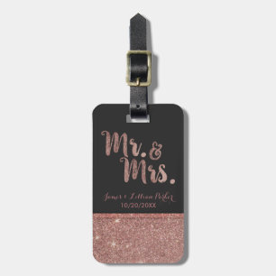 Ro Guld Mr. och Glitter Monogram Bröllop Bagagebricka