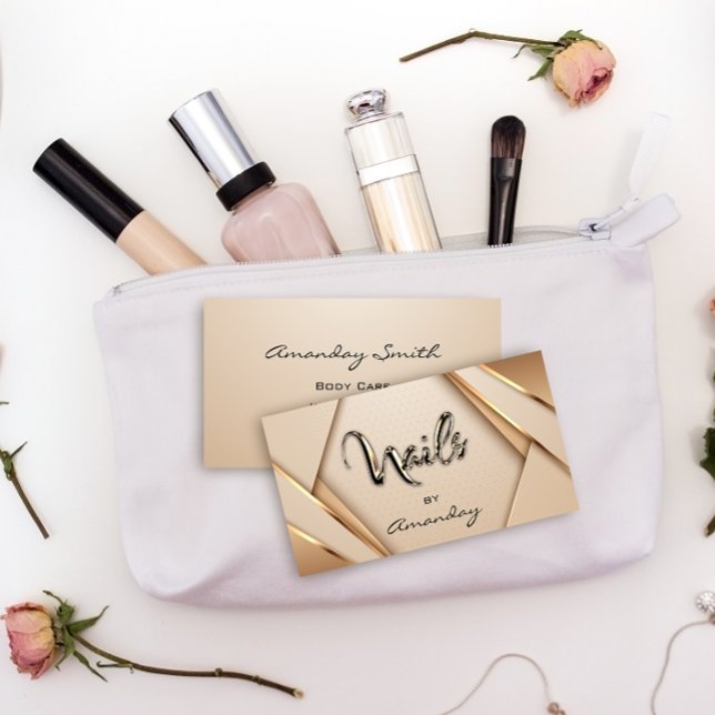 Ro Guld Nail Artist Script Geometric Logotyp Moder Visitkort (Rose Gold Nail Artist Script Geometric Logo Modern Business Card)