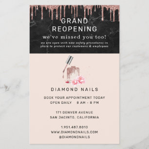 Ro Guld Nail Salon Grand Reöppning Covid Safety Flygblad