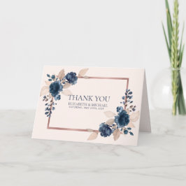 Ro Guld Navy Blue Dusty Rosa Blommigt Tack Kort