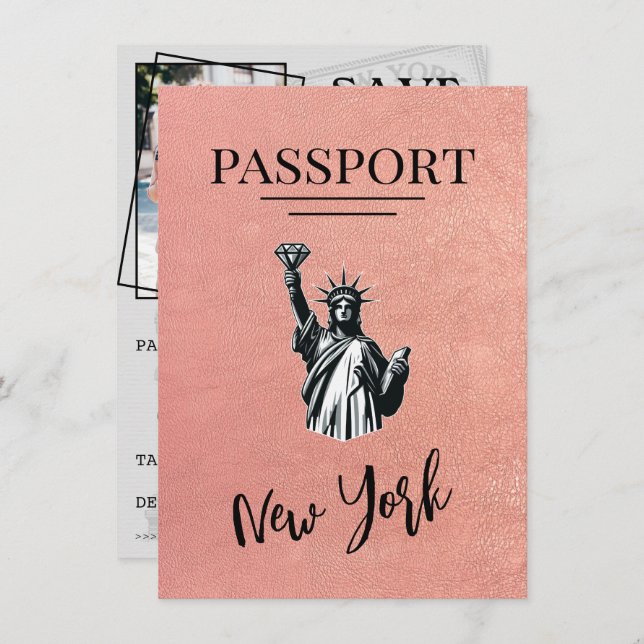 Ro Guld New York City Passport Spara datumet (Fram/baksida)