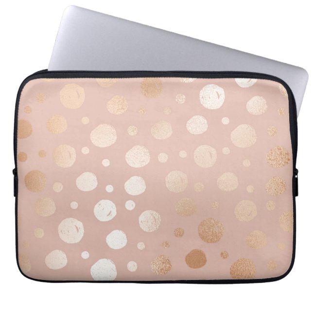 Ro-guld och beige-punkter mönster laptop fodral (Framsidan)