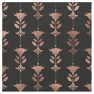 Ro Guld och Black Art Deco Abstrakt Blommigt Tyg