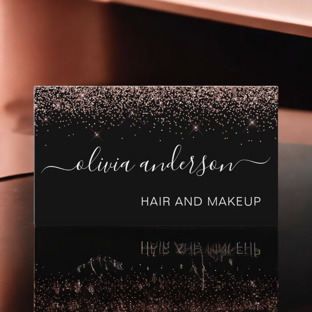 Ro Guld och Black Glitter Hair Makeup Salon Visitkort (Skapare uppladdad)