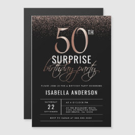 Ro Guld och Black Surprise 50:e Födelsedagsfesten Magnetisk Inbjudningskort