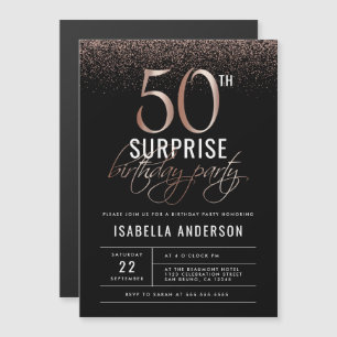 Ro Guld och Black Surprise 50:e Födelsedagsfesten Magnetisk Inbjudningskort