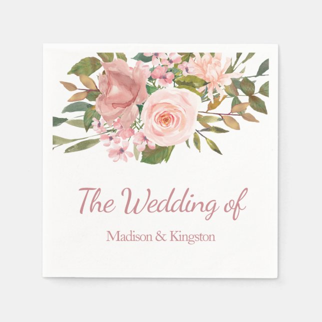 Ro Guld och  blommor Bröllop Napkin Pappersservett (Framsidan)