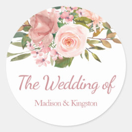 Ro Guld och  blommor Bröllopsseal för och  blommor Runt Klistermärke