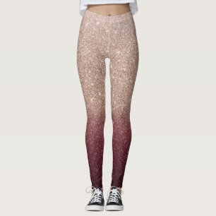 Ro Guld och Burgundy Glitter Ombre Modern Leggings
