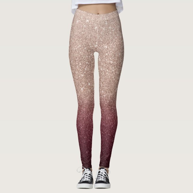 Ro Guld och Burgundy Glitter Ombre Modern Leggings (Framsida)