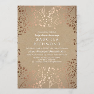 Ro Guld och Kraft Blommigt White Baby Shower Inbjudningar