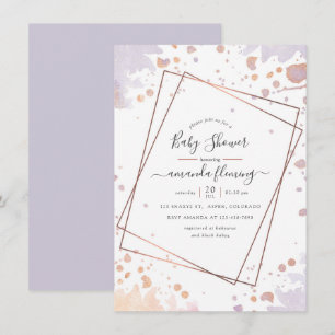 Ro Guld och Pastel Lila Geometric Baby Shower Inbjudningar