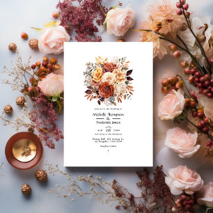 Ro Guld och Ro Brown Blommigt Bröllop Inbjudningar