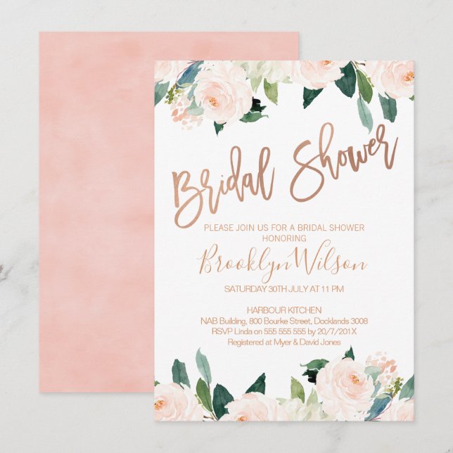 Ro Guld och Rosa Blommigt Inbjudningskort för möhi (Fram/baksida)