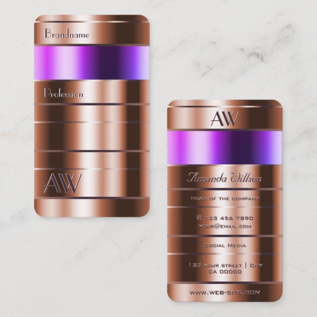 Ro Guld och Rosa Lila Gradient med Initialer Visitkort (Fram/baksida)