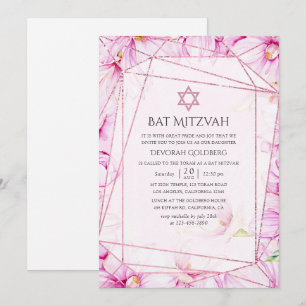 Ro Guld och Rosa Magnolia Geometric Bat mitzvah Inbjudningar