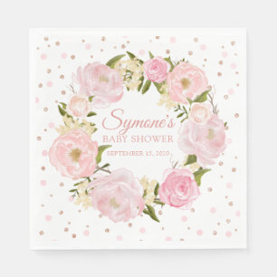 Ro Guld och Rosa Peony Girl Baby Shower Pappersservett