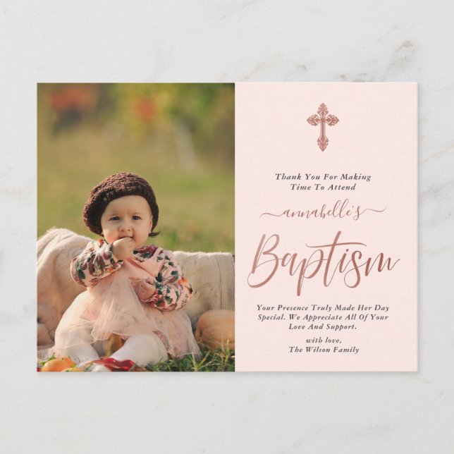 Ro Guld och Rosa Photo Girl Girl Baptism Tack Vykort (Framsida)