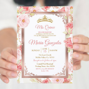 Ro Guld och Rosa Quinceanera Inbjudningar