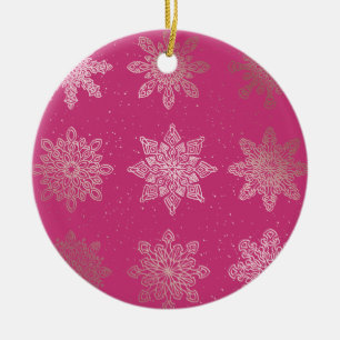 Ro Guld och Rosa Snowflake-julen Mönster Julgransprydnad Keramik