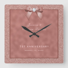 Ro Guld och Snyggt Glitter 1:a Bröllop Fyrkantig Klocka