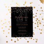 Ro guld och svart glitter gnistra 21:a födelsedag inbjudningar<br><div class="desc">Den här fina 21:a inbjudan innehåller disketter för gnistra i ro guld på svart bakgrund. Om du vill göra en mer avancerad anpassning av den här designen,  t.ex. ändra layout,  teckensnitt eller storlek text,  klickar du på knappen "CUSTOMIZE" ovan. Kontakta mig om du vill ha några frågor!</div>