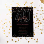 Ro guld och svart glitter gnistra 40-årsdagen inbjudningar<br><div class="desc">Den här fantastiska 40:e inbjudan innehåller disketter för gnistran ro guld på svart bakgrund. Om du vill göra en mer avancerad anpassning av den här designen,  t.ex. ändra layout,  teckensnitt eller storlek text,  klickar du på knappen "CUSTOMIZE" ovan. Kontakta mig om du vill ha några frågor!</div>