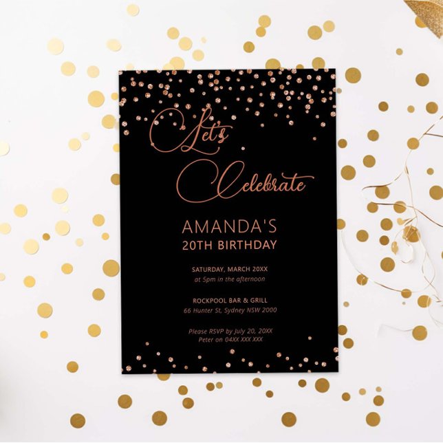 Ro guld och svart glitter gnistra födelsedag inbjudningar (Skapare uppladdad)