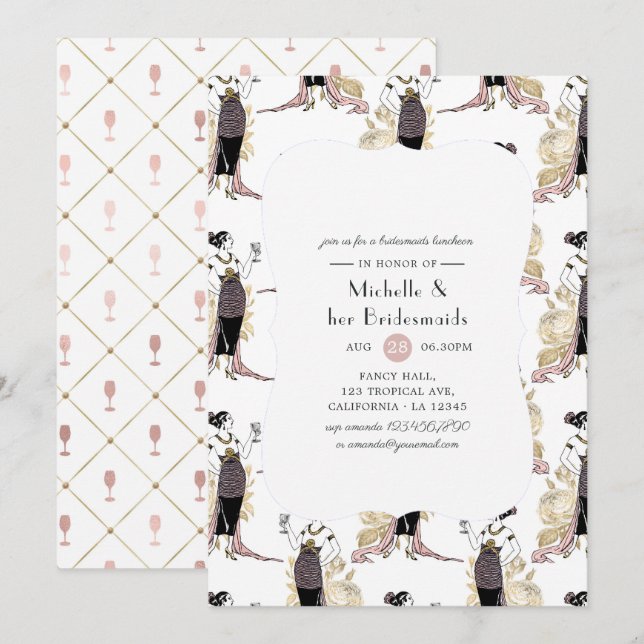 Ro Guld och  Vin Bridesmaids Luncheon Inbjudningar (Fram/baksida)
