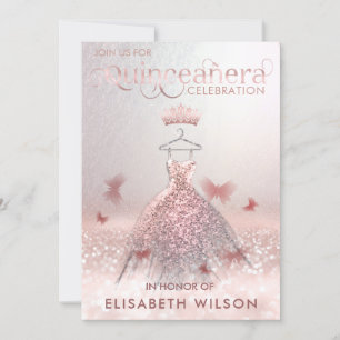 Ro guld ombre butterfly tiara Quinceañera Invit Inbjudningar