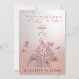 Ro guld ombre butterfly tiara Quinceañera Invit Inbjudningar