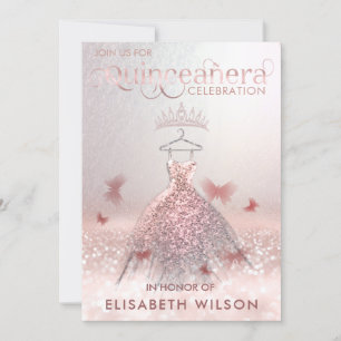 Ro guld ombre butterfly tiara Quinceañera Invit Inbjudningar