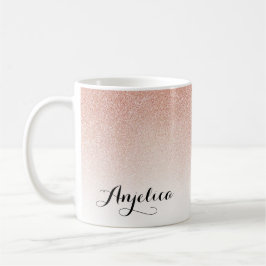 Ro Guld Ombre Faux Glitter Namn Rosa Coffee Mugg