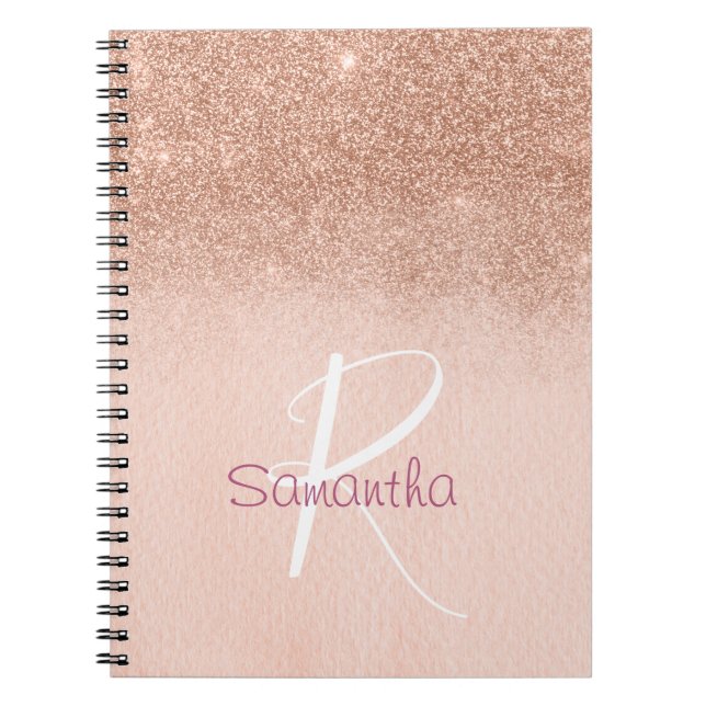 Ro Guld Ombre Glitter Monogrammed Anteckningsbok (Framsidan)