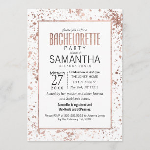Ro Guld Paint Splatters Bachelorette Party Inbjudningar
