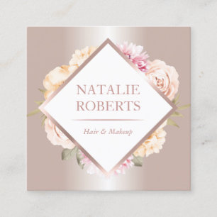 Ro Guld Pastel Blommigt Makeup Artist Hair Salon Fyrkantigt Visitkort
