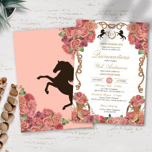 Ro Guld Peach Blommigt Charro Ranch Quinceañera Inbjudningar
