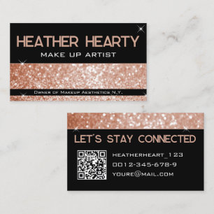 Ro Guld Peach Rosa Glitter med QR-kod Visitkort