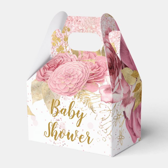 Ro Guld Peonies Glitter Girl Baby Shower Presentaskar (Framsidan Sidan)