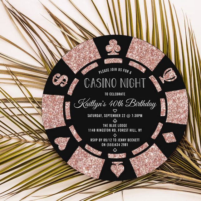 Ro Guld Poker Chip kasino Glitter Night Party Inbjudningar (Skapare uppladdad)