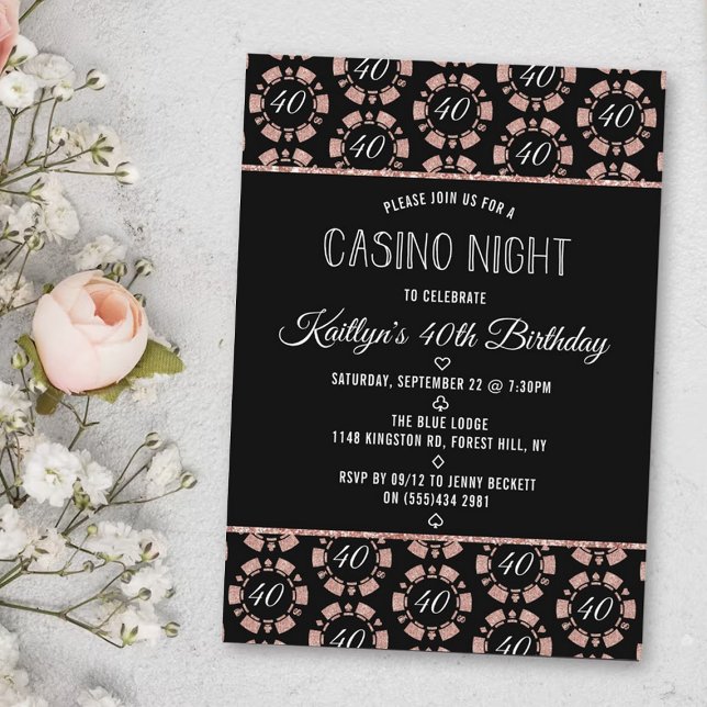 Ro Guld Poker Chip kasino Glitter Night Party Inbjudningar (Skapare uppladdad)