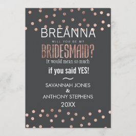 Ro Guld Polka dots och Träkol Black Bridesmaid Inbjudningar