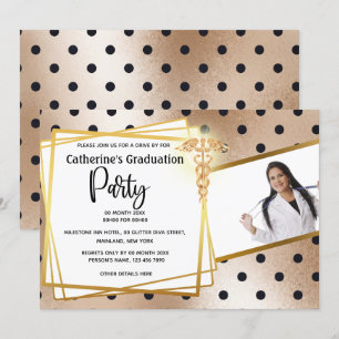 Ro guld polka punkt DIY foto caduceus studenten Inbjudningar