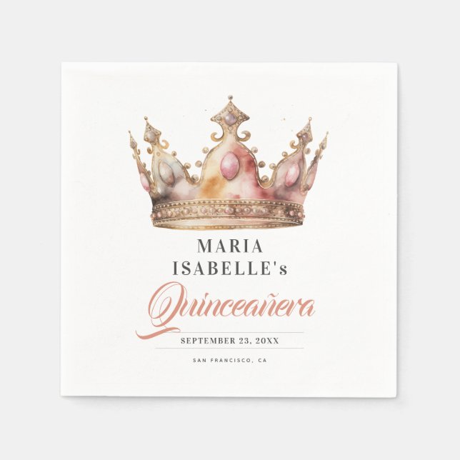 Ro Guld Princess Krona Quinceañera Party Pappersservett (Framsidan)